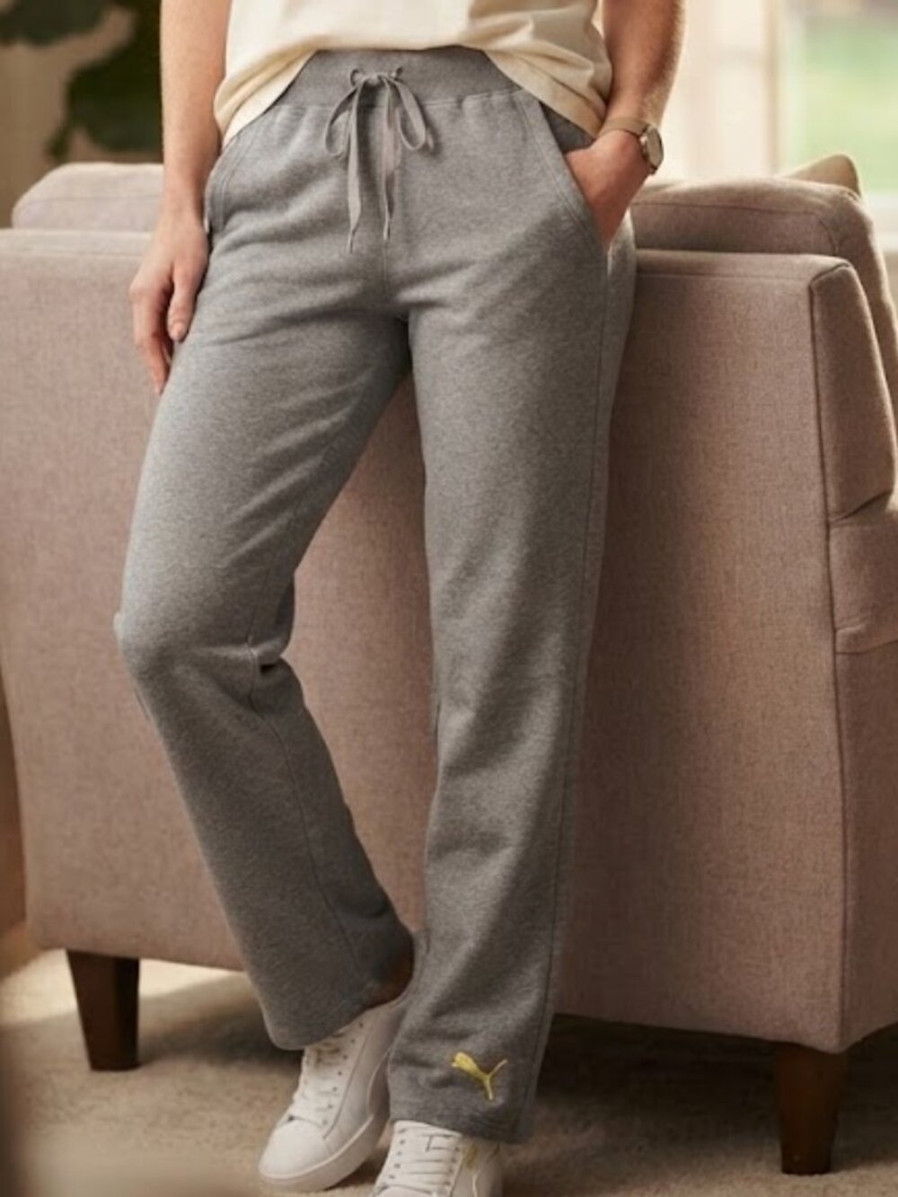 Puma Gray Sweatpants Activewear Joggers Drawstring Women's Size Small US S